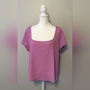 Old Navy Sz 2X Plus Size Square Neck Ruched Blouse Short Sleeve Top Womens